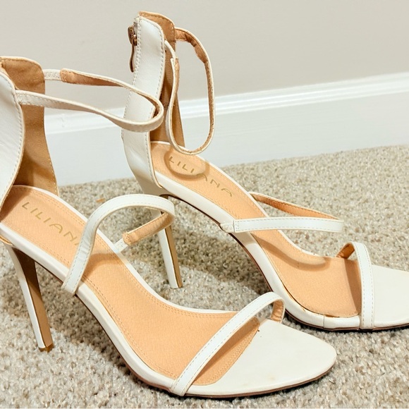 White High Heeled Sandals with Strappy Design and Tall Stiletto Heel - Picture 3 of 6